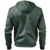 Men Faux Leather Jacket with Hood Green d