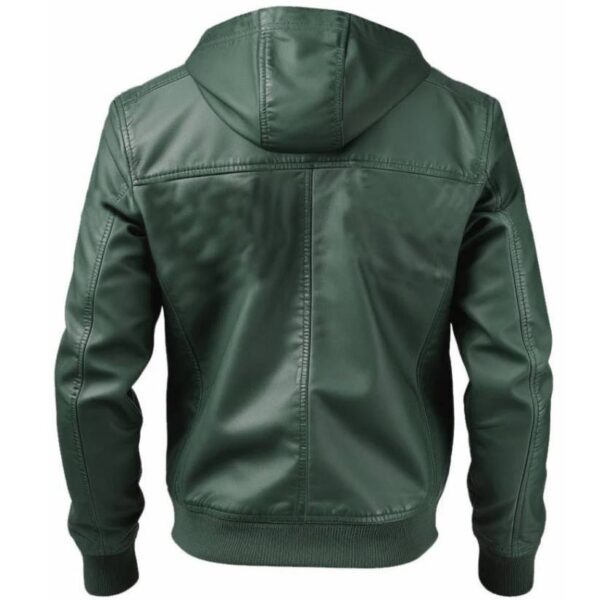 Men Faux Leather Jacket with Hood Green d