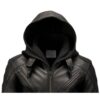 Men Hooded Heavy Black Leather Jacket b