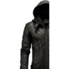 Men Hooded Heavy Black Leather Jacket c