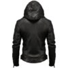 Men Hooded Heavy Black Leather Jacket d