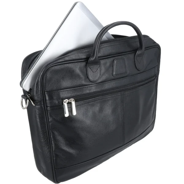 Black Venture Vault Laptop Leather Bag 1