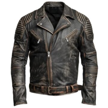 Vintage Brown Distressed Biker Genuine Leather Jacket a
