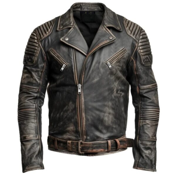Vintage Brown Distressed Biker Genuine Leather Jacket a