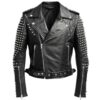 Men Black Leather Jacket - Black Biker Studded Jacket a