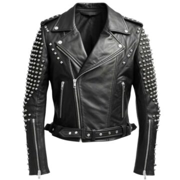 Men Black Leather Jacket - Black Biker Studded Jacket a