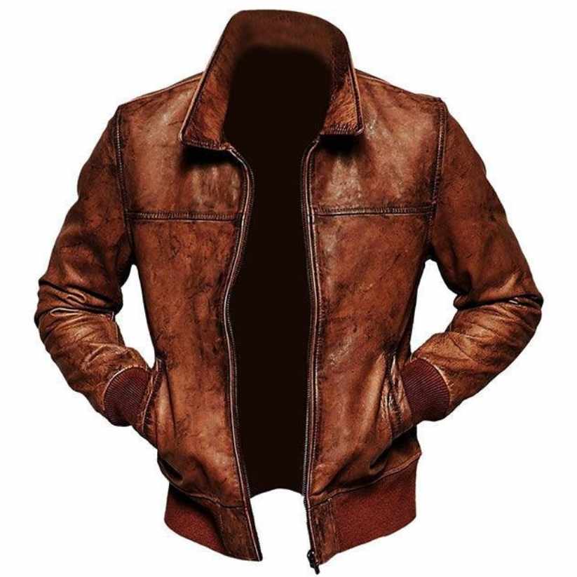 Men Vintage Distressed Leather Jacket a
