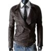 Biker Style Slim Fit Brown Leather Jacket a