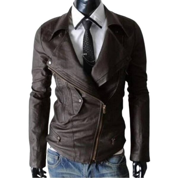 Biker Style Slim Fit Brown Leather Jacket a