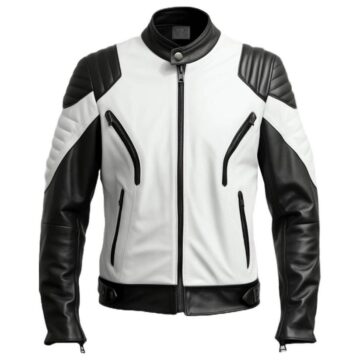 Men Biker White and Black Leather Jacket a