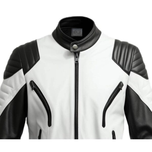 Men Biker White and Black Leather Jacket b