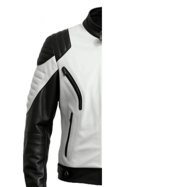 Men Biker White and Black Leather Jacket