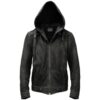 Men Black Hooded Suede Leather Jacket a