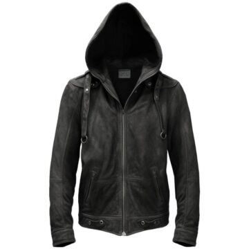 Men Black Hooded Suede Leather Jacket a