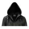 Men Black Hooded Suede Leather Jacket b