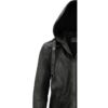 Men Black Hooded Suede Leather Jacket c