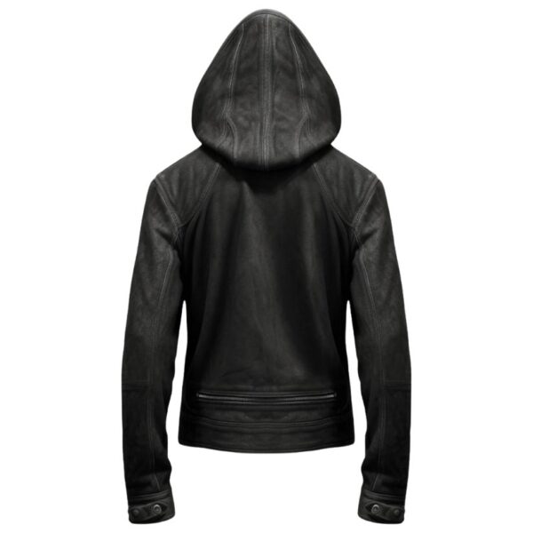 Men Black Hooded Suede Leather Jacket d