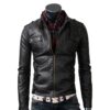 Men Black Strap Pocket Leather Jacket a