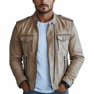 Men Ezra White Premium Leather Jacket a