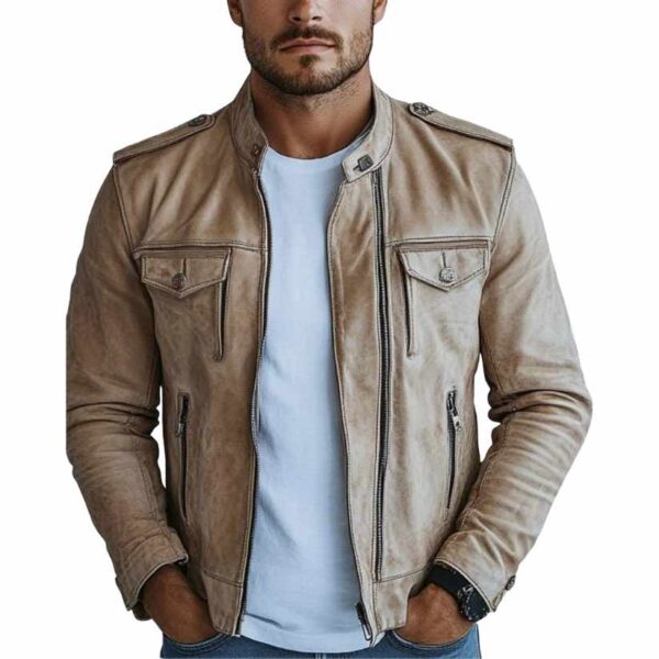 Men Ezra White Premium Leather Jacket a