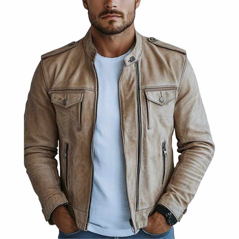 Men Ezra White Premium Leather Jacket a