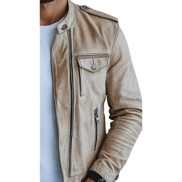 Men Ezra White Premium Leather Jacket c