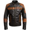 Men Leather Jacket- Orange Black Waxed a