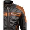 Men Leather Jacket- Orange Black Waxed b