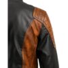 Men Leather Jacket- Orange Black Waxed c