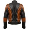 Men Leather Jacket- Orange Black Waxed d