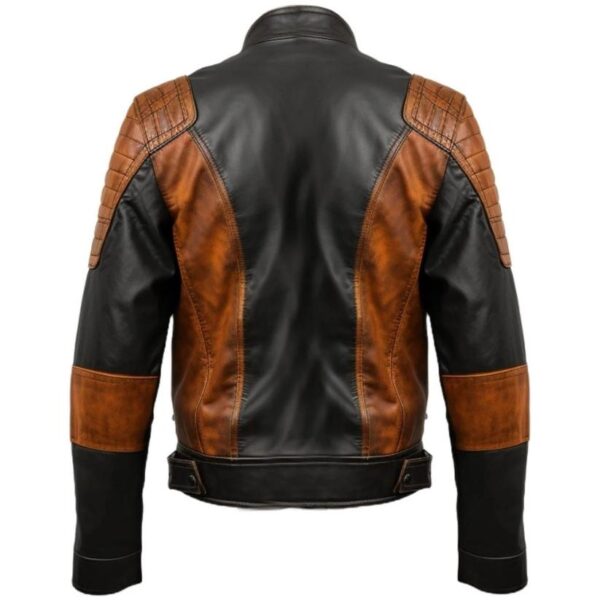 Men Leather Jacket- Orange Black Waxed d