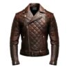 Men Quilted Biker Brown Leather Jacket a