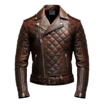 Men Quilted Biker Brown Leather Jacket a