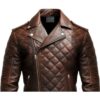 Men Quilted Biker Brown Leather Jacket b