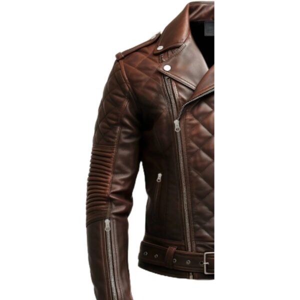 Men Quilted Biker Brown Leather Jacket c
