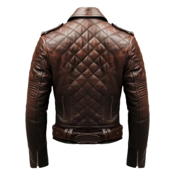 Men Quilted Biker Brown Leather Jacket d