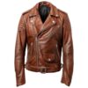 Men Real Brown Biker Leather Jacket a