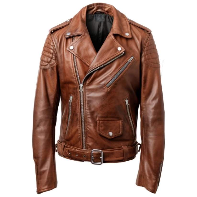 Men Real Brown Biker Leather Jacket a