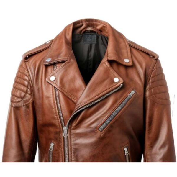 Men Real Brown Biker Leather Jacket b