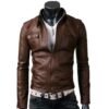 Men Slim-Fit Brown Leather Jacket a