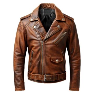 Men Vintage Brown Leather Jacket a