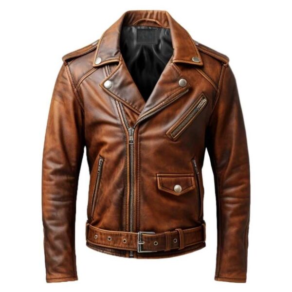 Men Vintage Brown Leather Jacket a