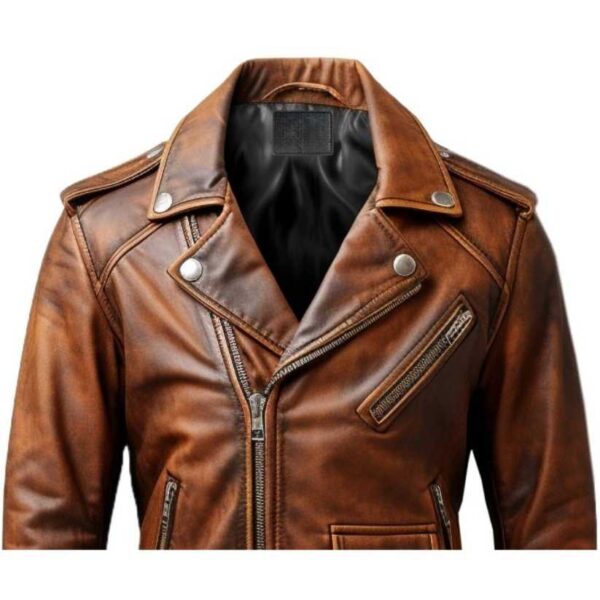 Men Vintage Brown Leather Jacket b