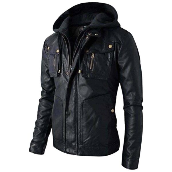 Men's Bike Brand Black Leather Jacket b