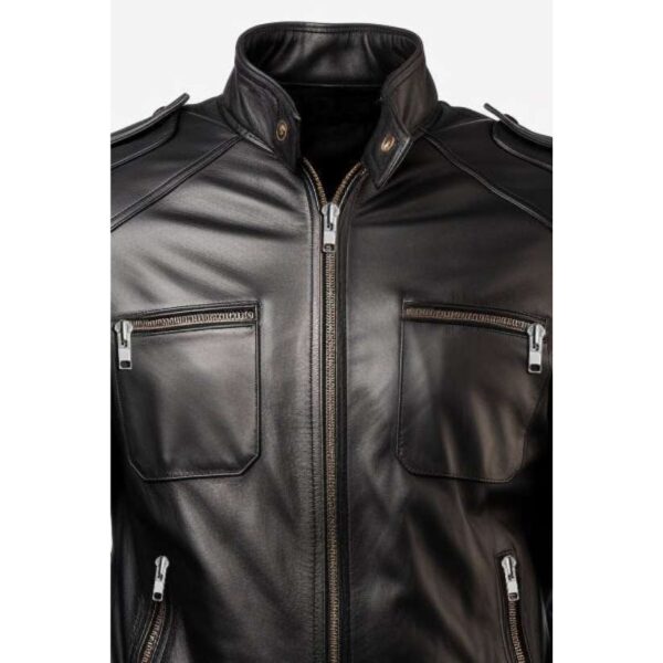 Men's New Black Biker Leather Jacket b