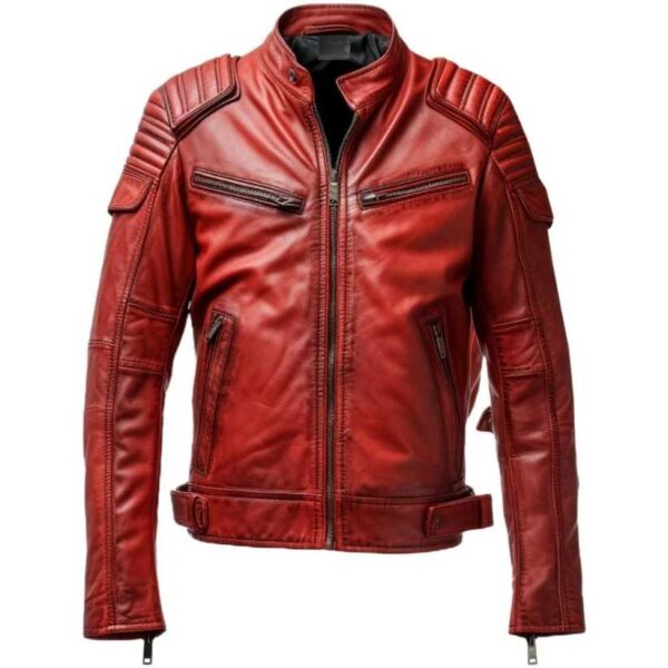 Mens Red Leather Jacket - Waxed Leather Jacket a