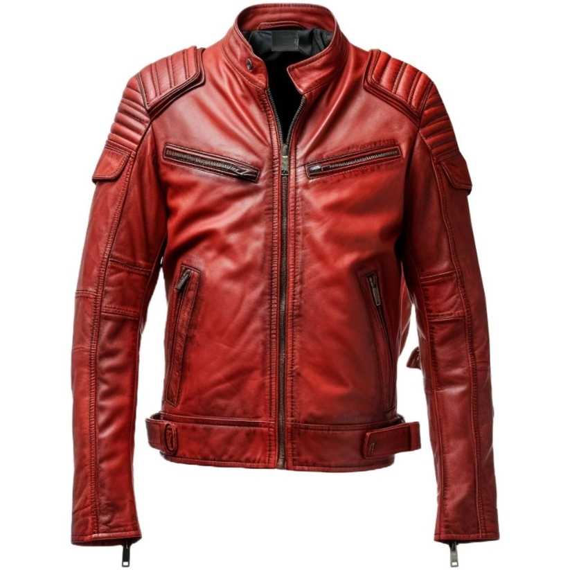 Mens Red Leather Jacket - Waxed Leather Jacket a
