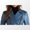 Women Ellie Blue Leather Jacket b