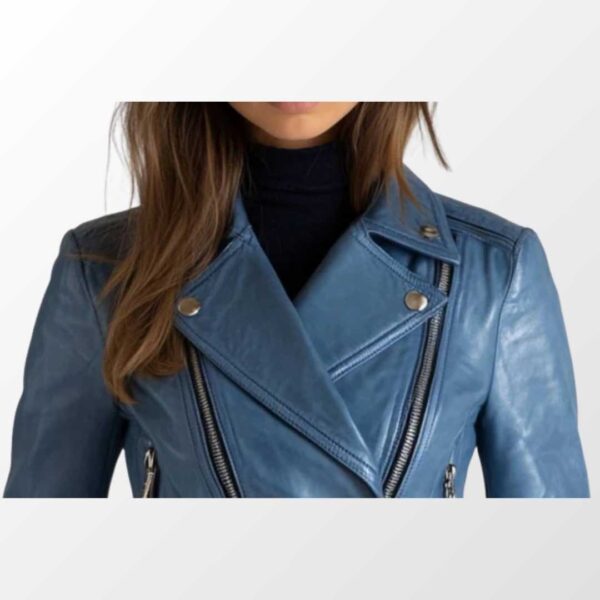 Women Ellie Blue Leather Jacket b
