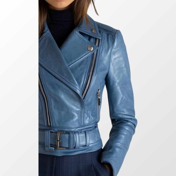 Women Ellie Blue Leather Jacket c